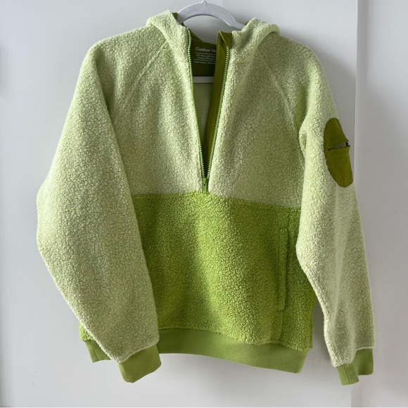 Outdoor Voices Sweaters - OV Outdoor Voices Megafleece Green Hoodie Pullover Quarter Zip Fleece Colorblock